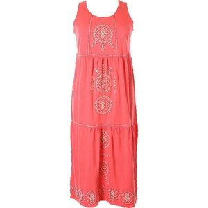 J. Jill Coral Embroidered/sequined Maxi Dress, Large petite